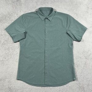 Lululemon Airing Easy Shirt Mens Medium Short Sleeve Green Performance Button Up